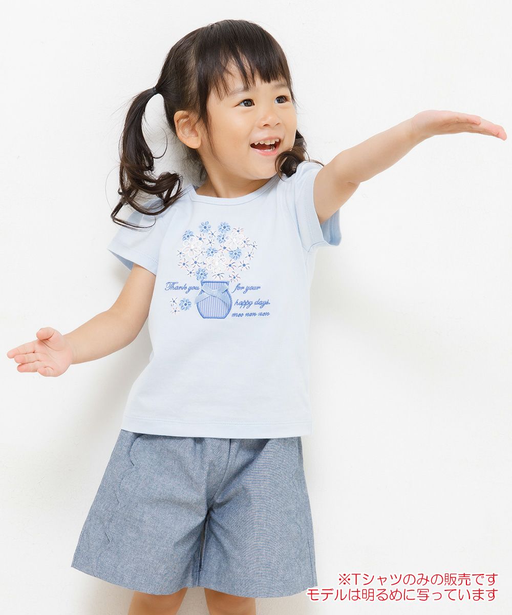 Baby size 100 % cotton flower vase print T -shirt Blue model image 1