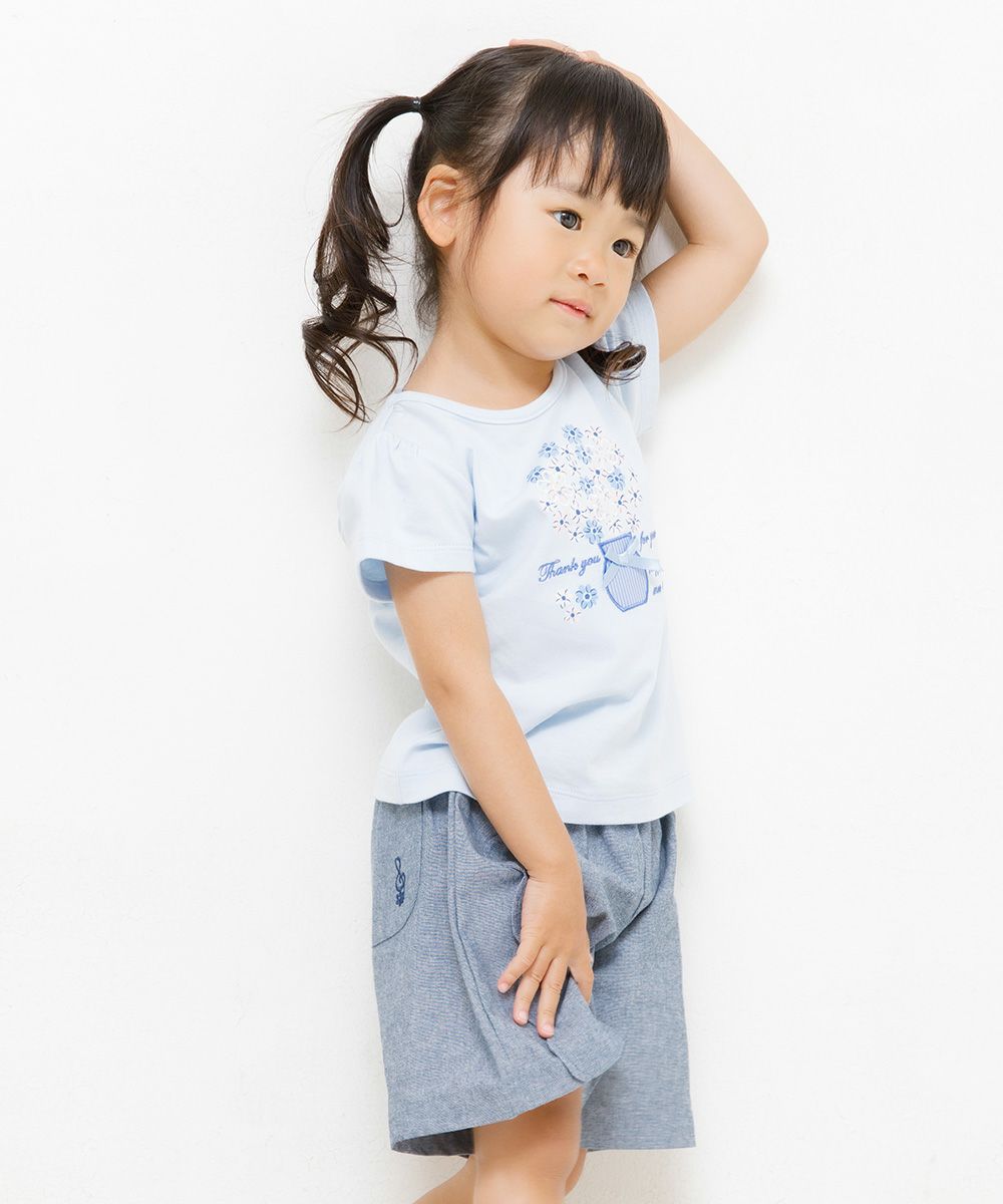 Baby size 100 % cotton flower vase print T -shirt Blue model image 4
