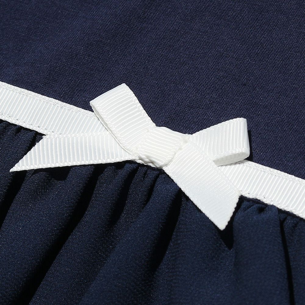 3 layer chiffon frilled T -shirt with ribbon Navy Design point 1
