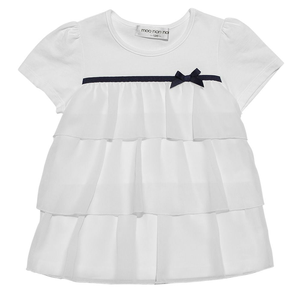 3 layer chiffon frilled T -shirt with ribbon Off White front
