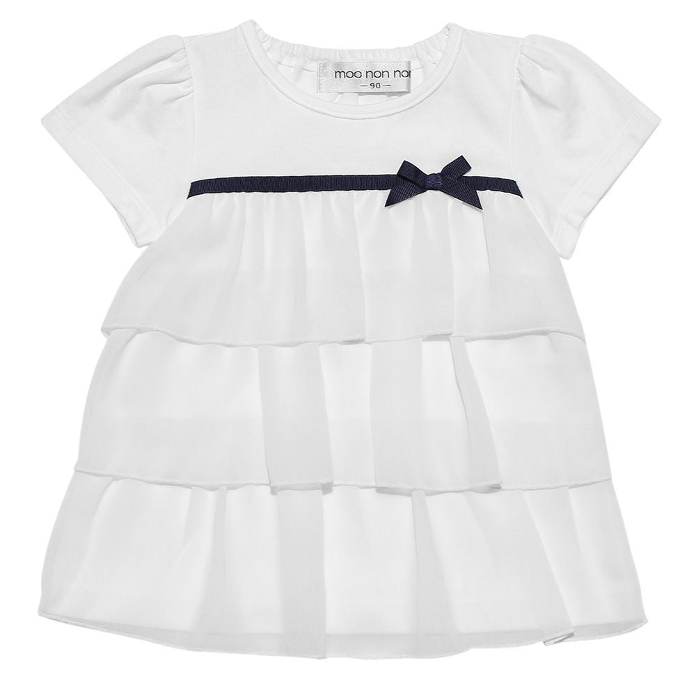 Baby size 3 layer chiffon frilled T -shirt with ribbon Off White front