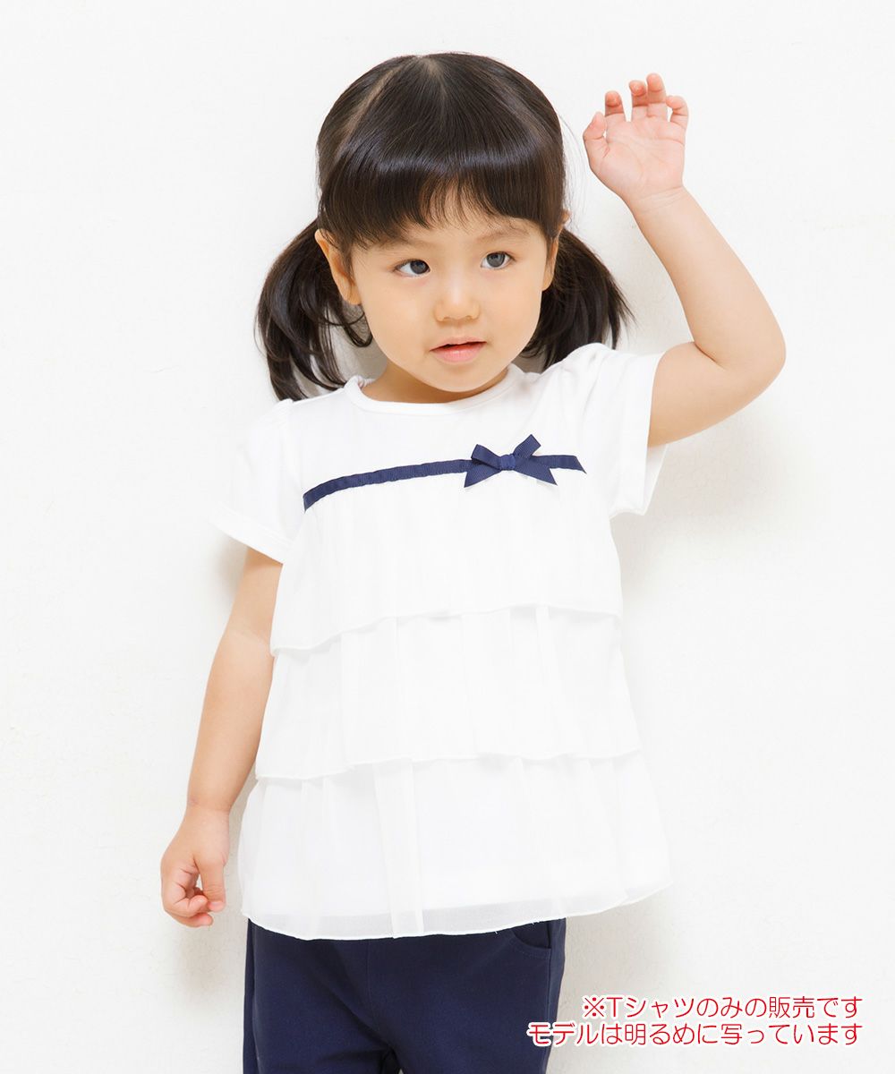 Baby size 3 layer chiffon frilled T -shirt with ribbon Off White model image 1