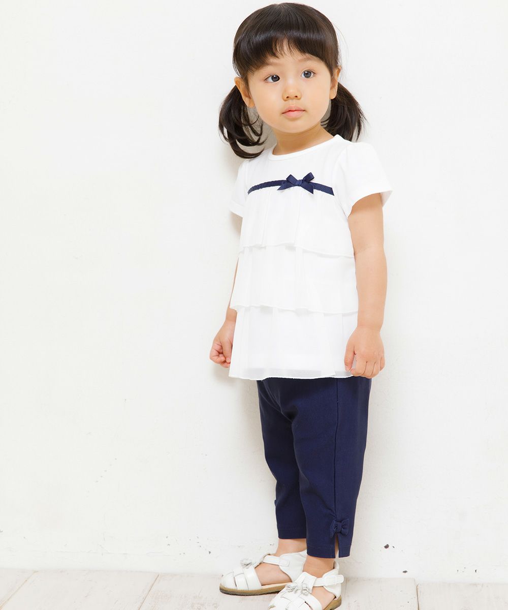 Baby size 3 layer chiffon frilled T -shirt with ribbon Off White model image 3
