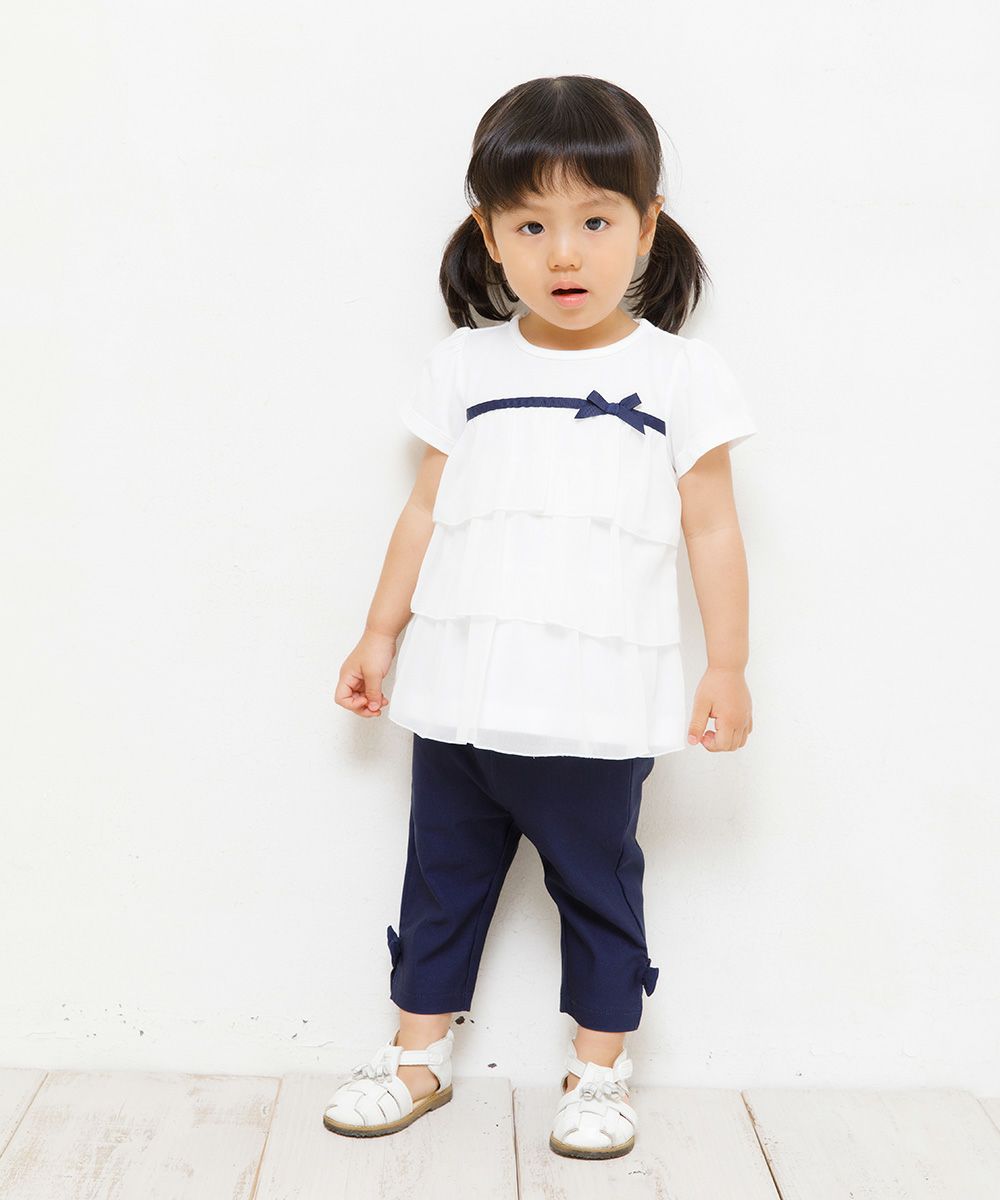 Baby size 3 layer chiffon frilled T -shirt with ribbon Off White model image 4