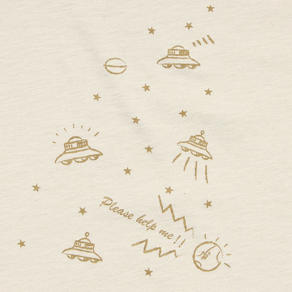 Children's clothing boy 100 % cotton UFO print T -shirt beige (51) Design point 1