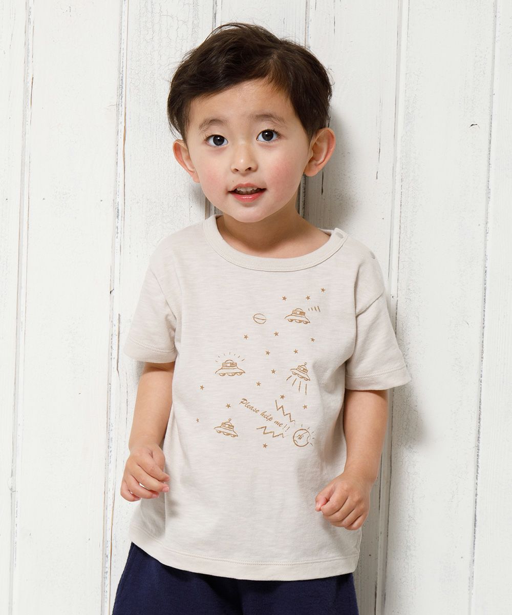 Baby Clothes Boy Boy Baby Size 100 % Cotton UFO Print T -shirt Beige (51) Model image Up