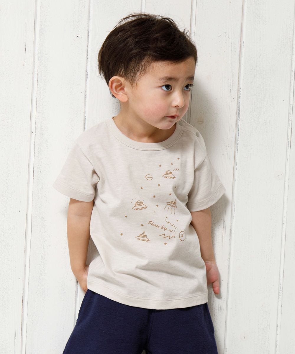 Baby Clothes Boy Baby Baby Size 100 % Cotton UFO Print T -shirt Beige (51) Model Image 3