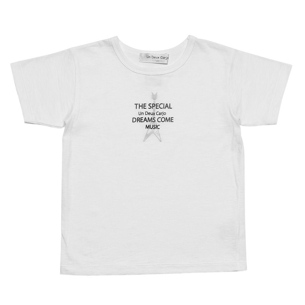 Children's clothing boy 100 % cotton guitar print musical instrument series T -shirt off -white (11) front