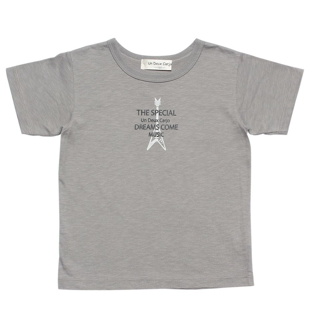 Children's clothing boy 100 % cotton guitar print musical instrument series T -shirt gray (09) front