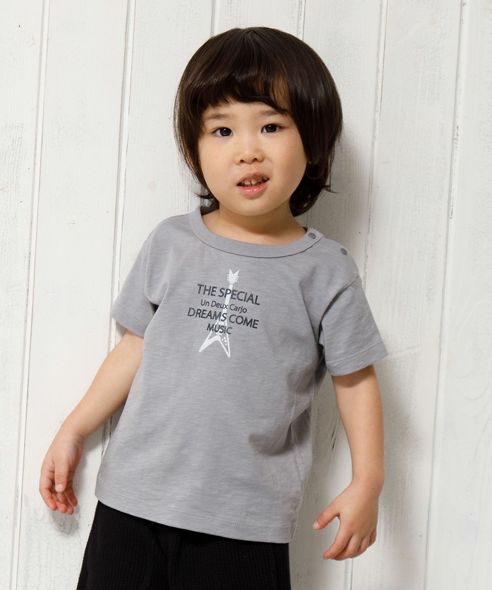 Baby Clothes Boy Baby Baby Size 100 % Cotton Guitar Print Musical Instrument Series T -shirt Gray (09) Model image Up