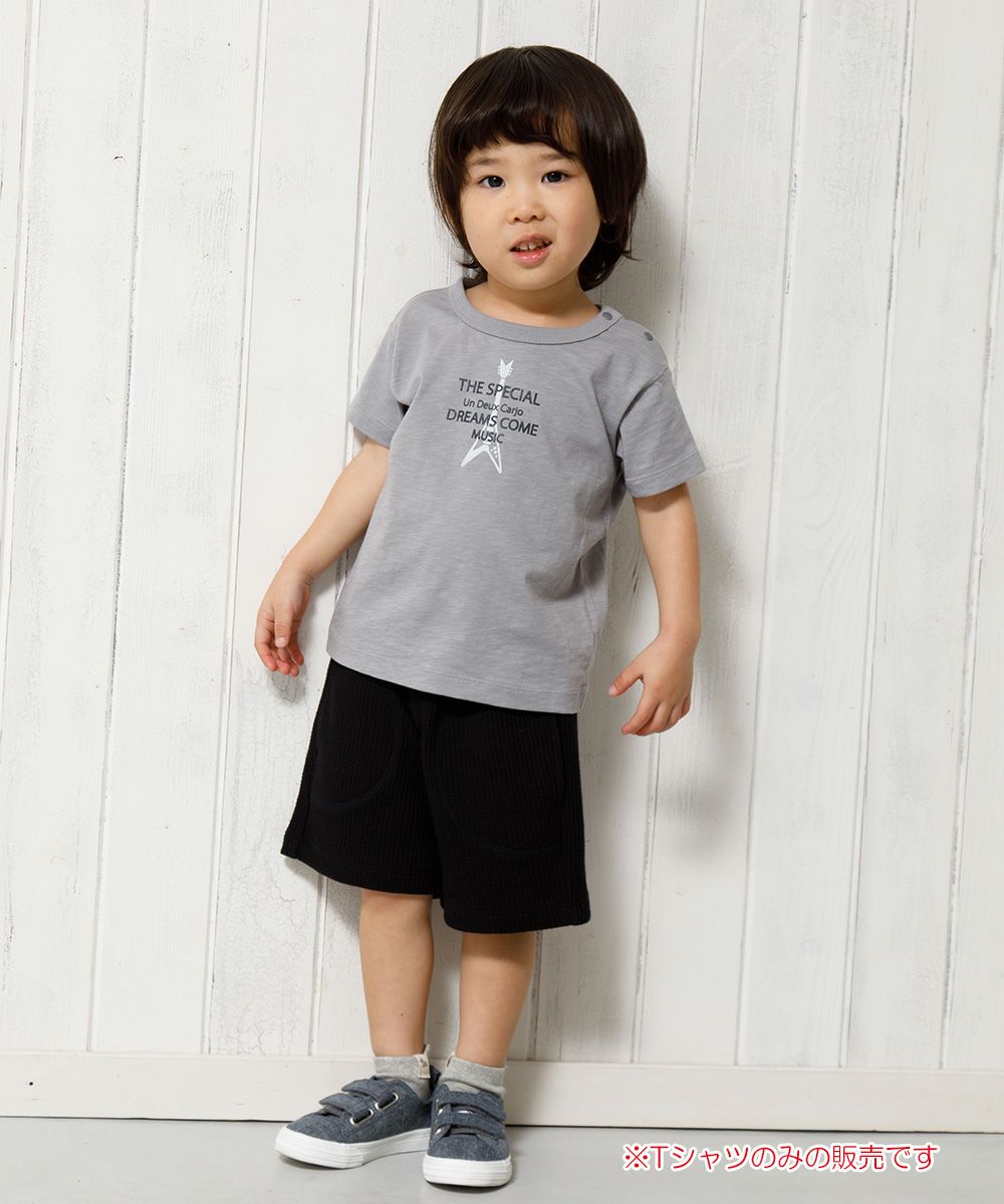 Baby Clothes Boy Boy Baby Size 100 % Cotton Guitar Print Musical Instrument Series T -shirt Gray (09) Model Image whole body