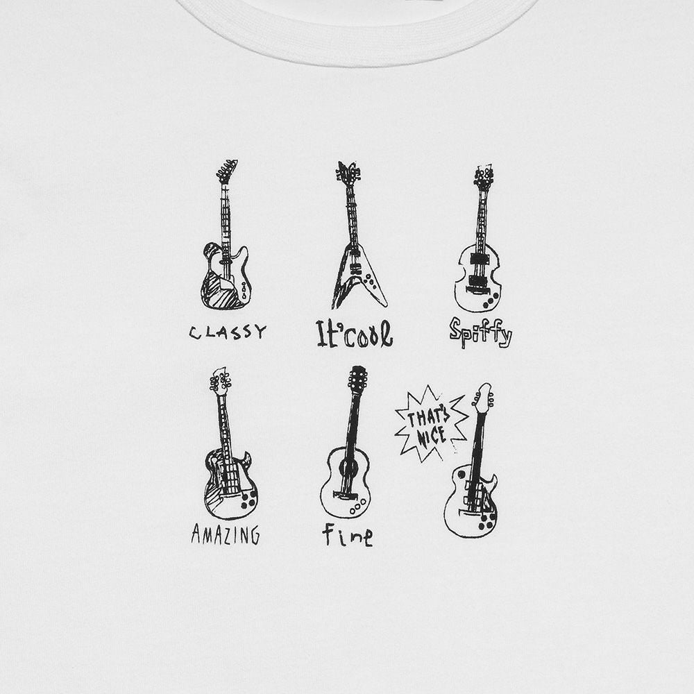 Children's clothing Boys Cotton 100 % Guitar Print Musical Instrument Series T -shirt Off White (11) Design Point 1