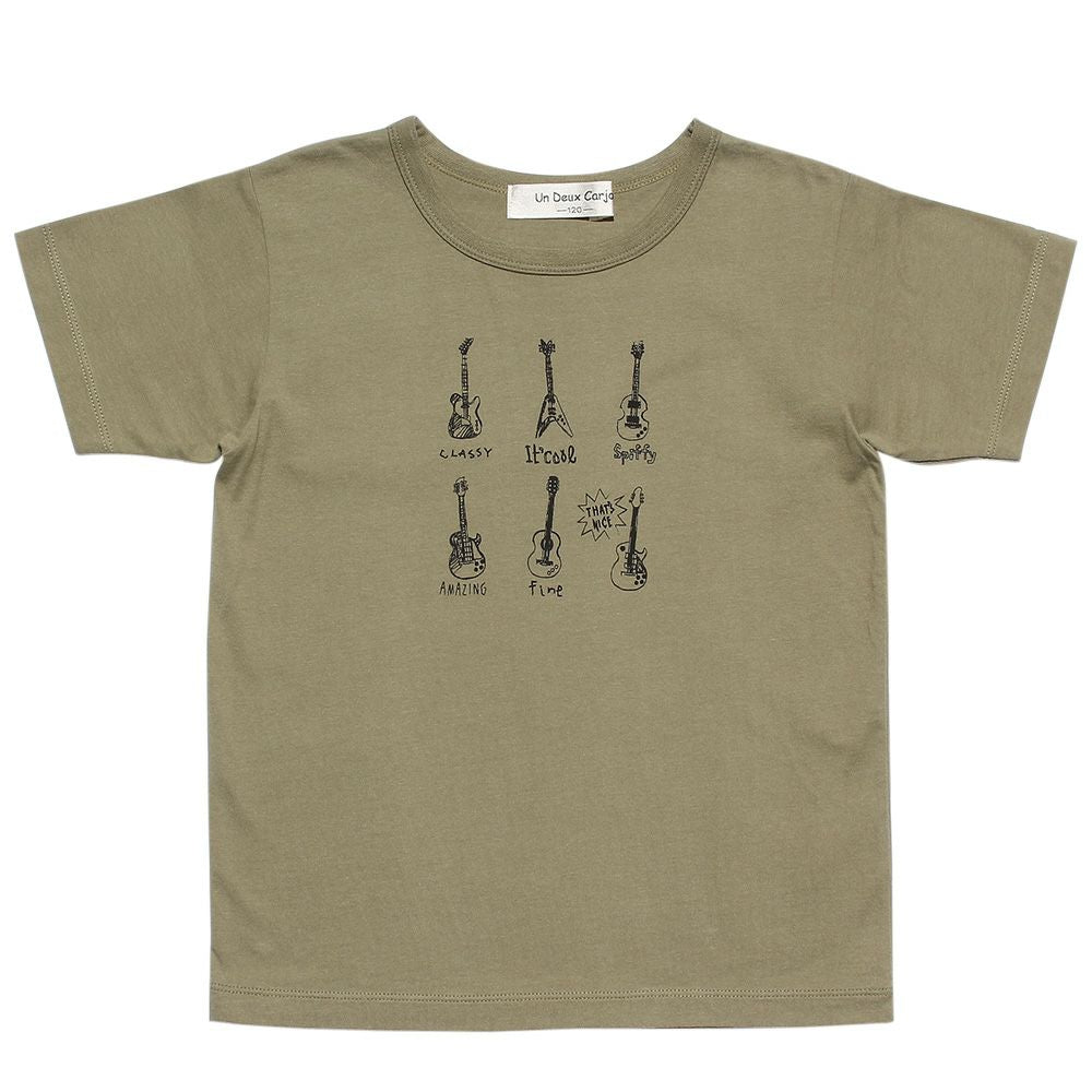 Children's clothing boy 100 % cotton guitar print musical instrument series T -shirt khaki (82) front