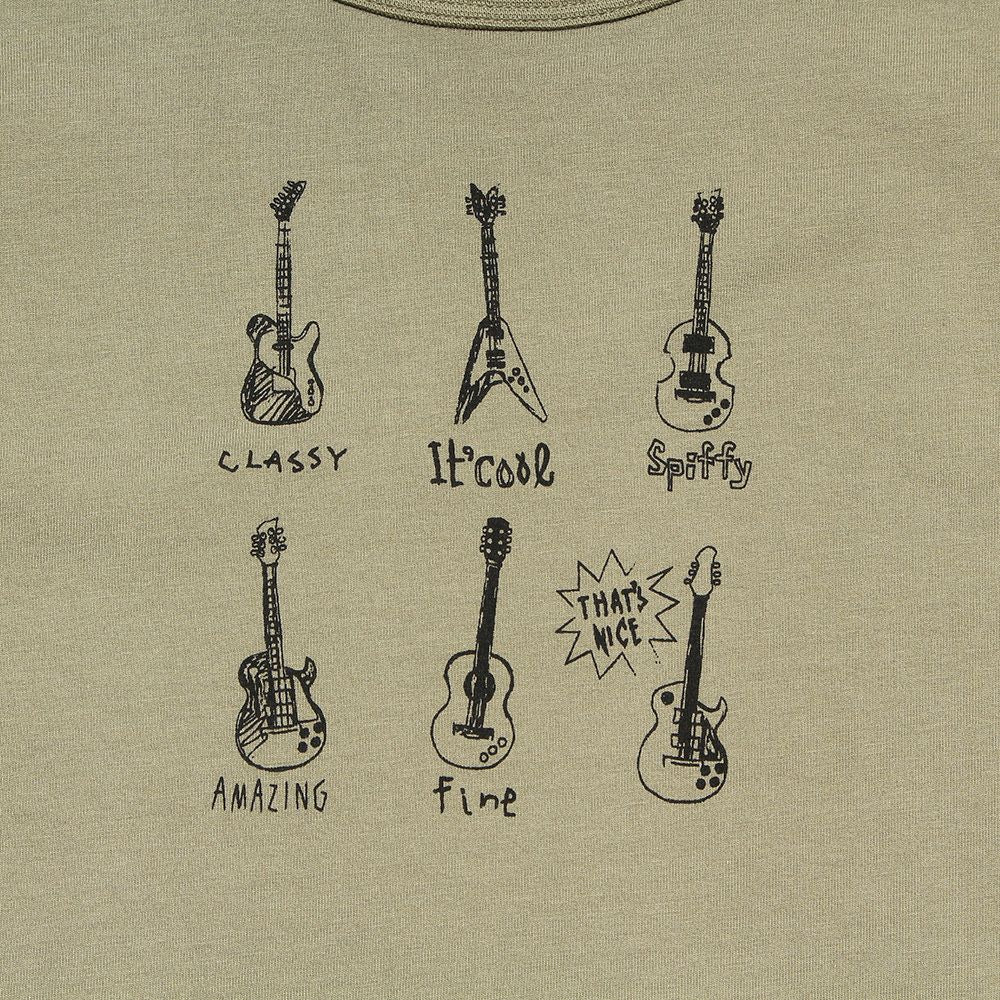 Children's clothing boy 100 % cotton guitar print musical instrument series T -shirt khaki (82) Design point 1