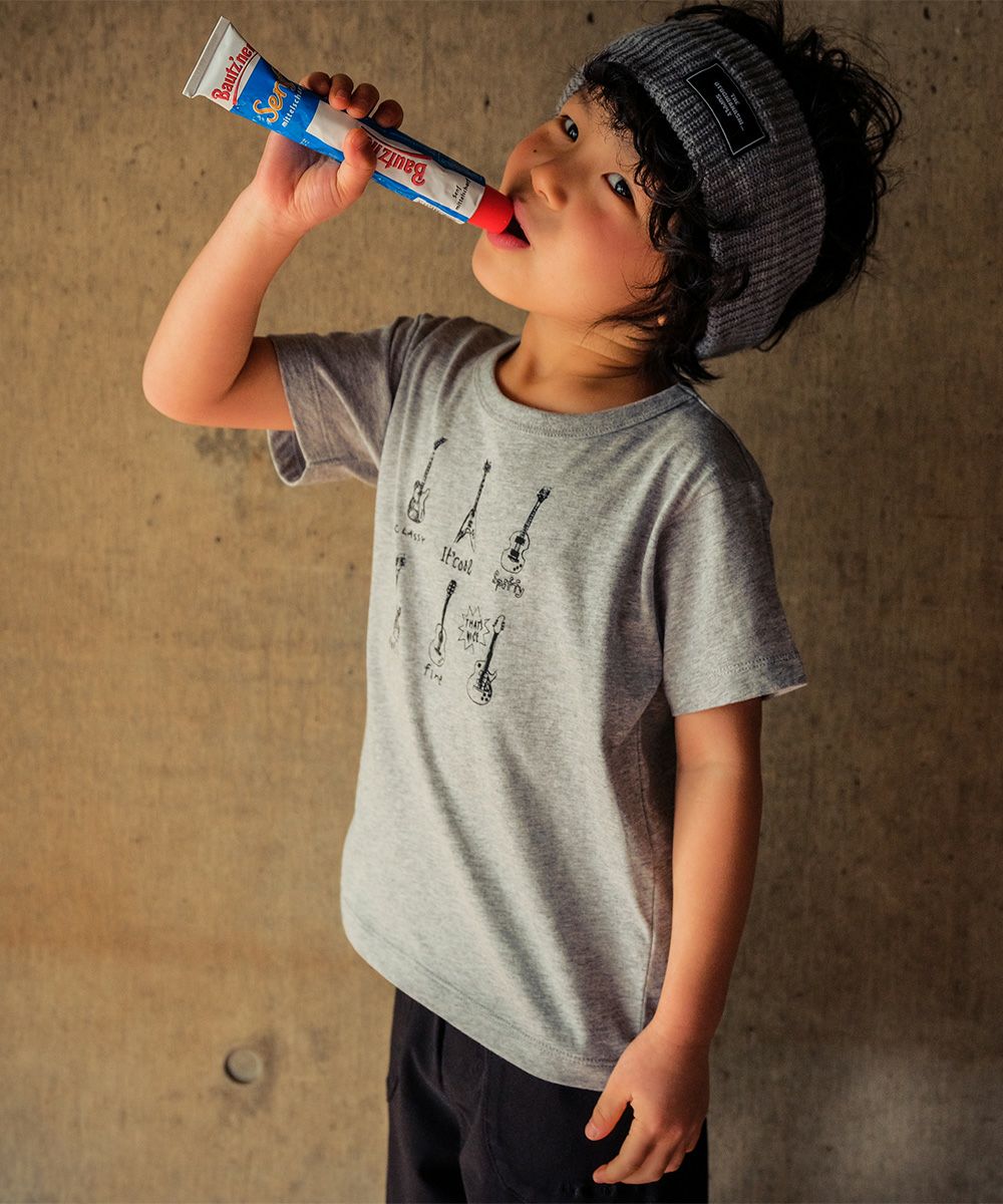Children's clothing boy 100 % cotton guitar print musical instrument series T -shirt heather gray (92) model image 2