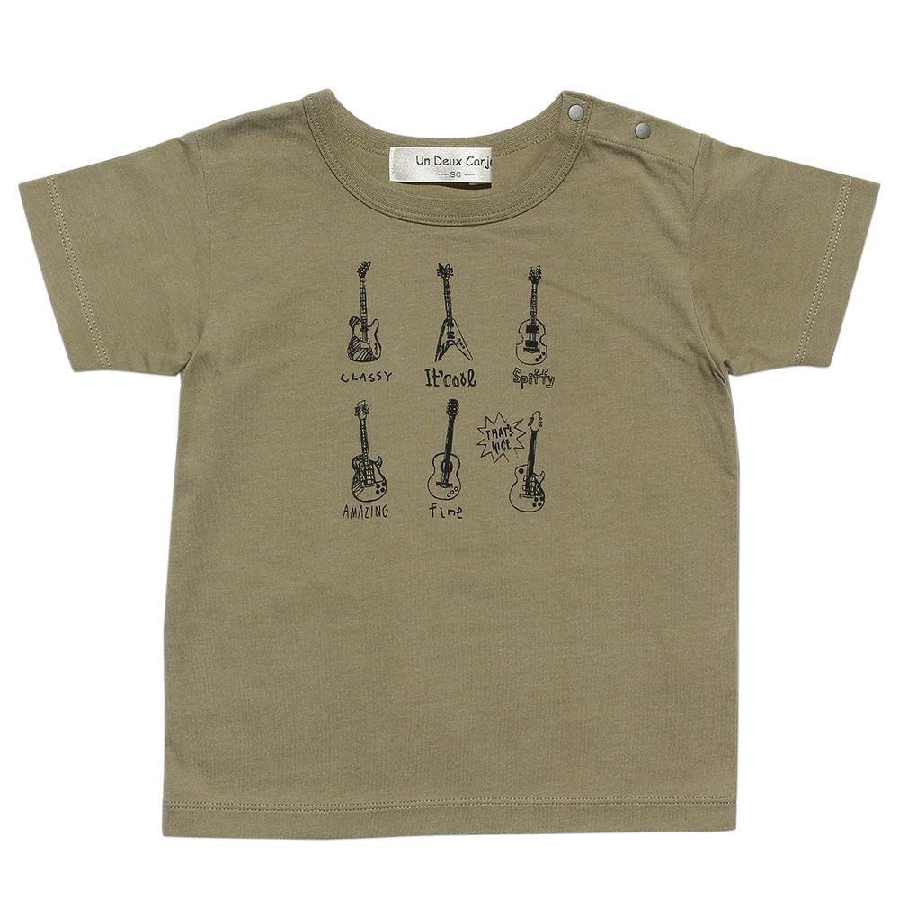 Baby Clothes Boy Baby Baby Size 100 % Cotton Guitar Print Musical Instrument Series T -shirt Khaki (82) front