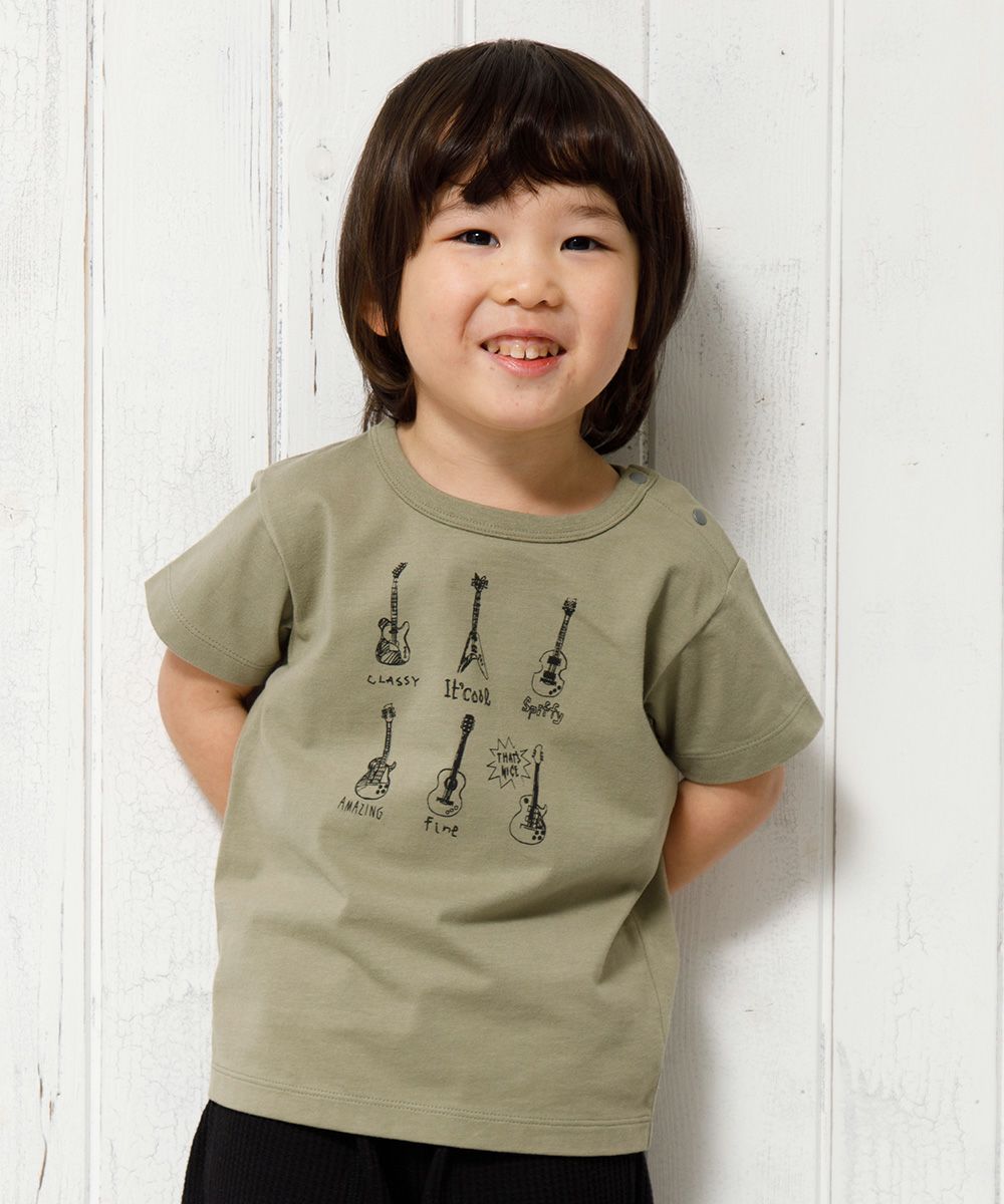 Baby Clothes Boy Baby Baby Size 100 % Cotton Guitar Print Musical Instrument Series T -shirt Khaki (82) Model Image Up