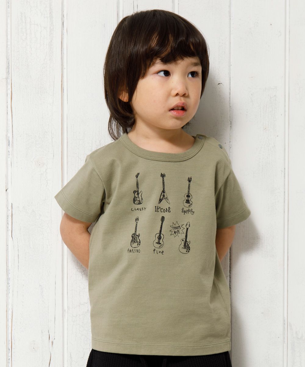 Baby Clothes Boy Baby Baby Size 100 % Cotton Guitar Print Musical Instrument Series T -shirt Khaki (82) Model Image 1