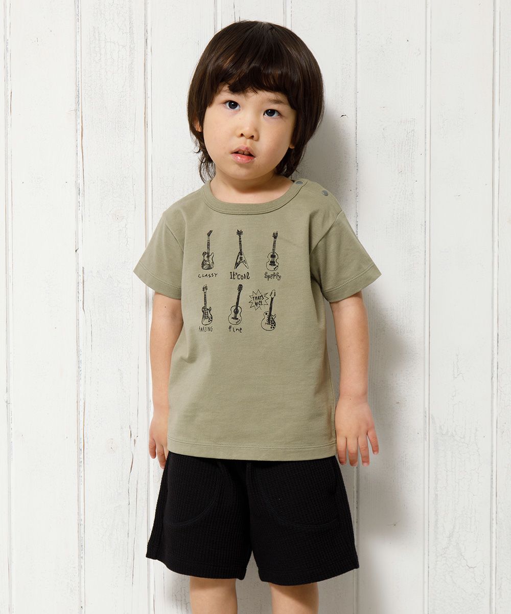 Baby Clothes Boy Baby Baby Size 100 % Cotton Guitar Print Musical Instrument Series T -shirt Khaki (82) Model Image 2