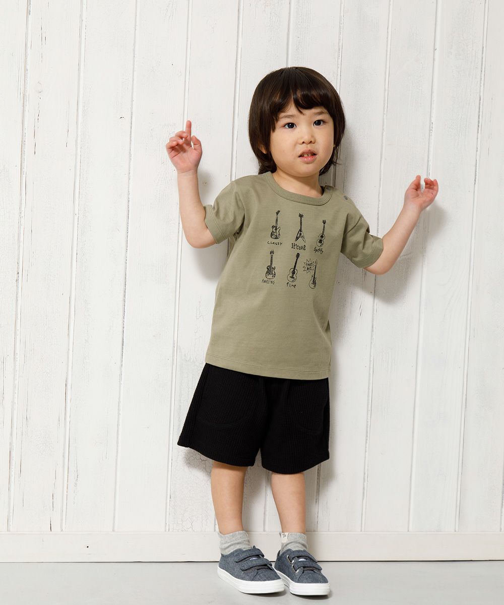 Baby Clothes Boy Baby Baby Size 100 % Cotton Guitar Print Musical Instrument Series T -shirt Khaki (82) Model Image 3