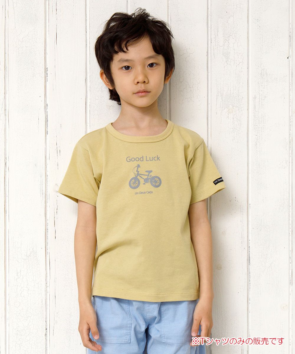 100 % cotton vehicle series bicycle print T -shirt Yellow model image 1