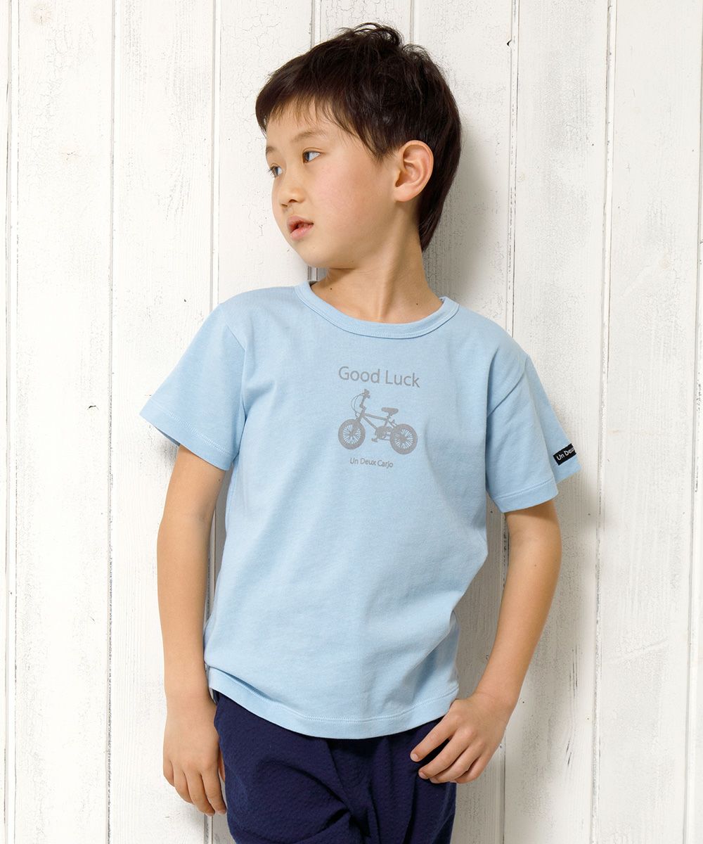 100 % cotton vehicle series bicycle print T -shirt Blue model image up