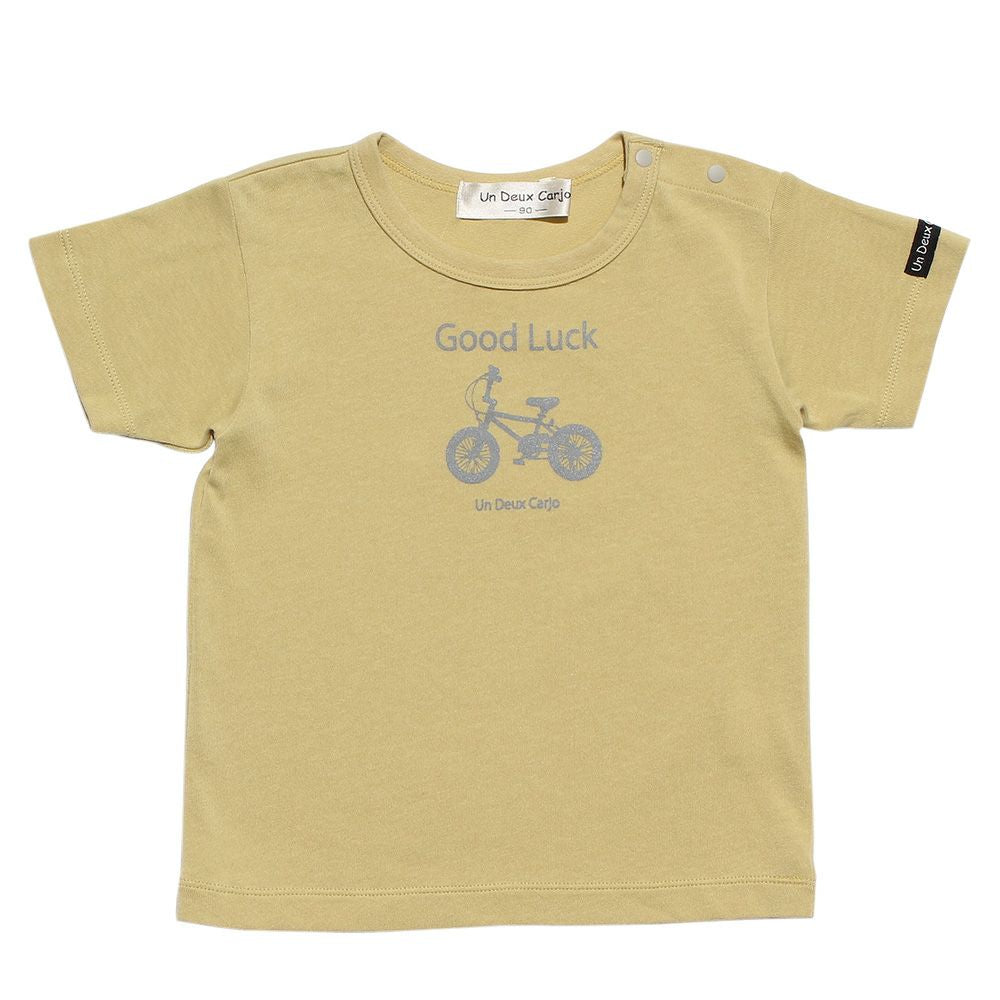 Baby size 100 % cotton vehicle series bicycle print T -shirt Yellow front
