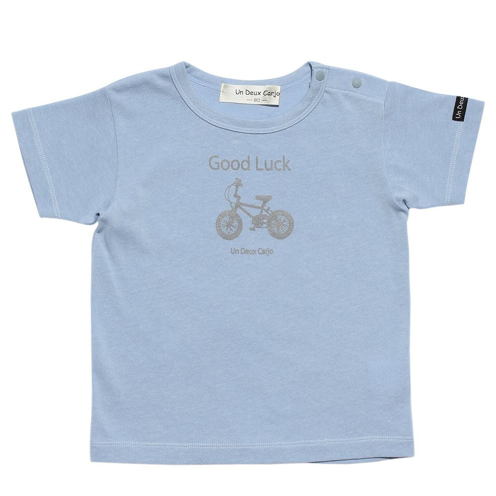 Baby size 100 % cotton vehicle series bicycle print T -shirt Blue front