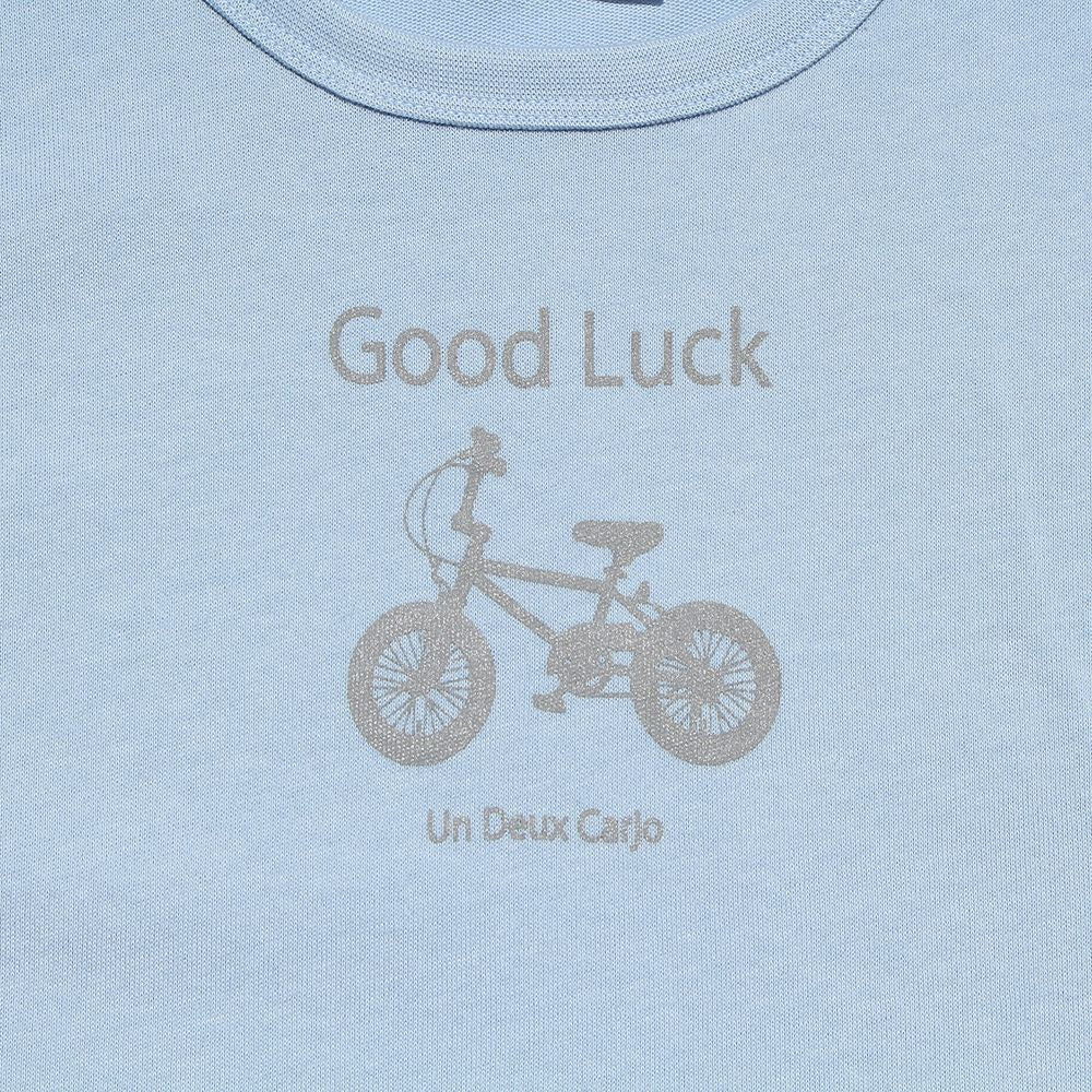 Baby size 100 % cotton vehicle series bicycle print T -shirt Blue Design point 1