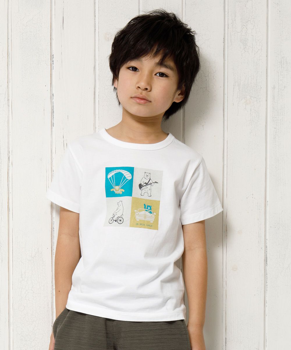 100% cotton Animal Series Bear print  T -shirt Off White model image up