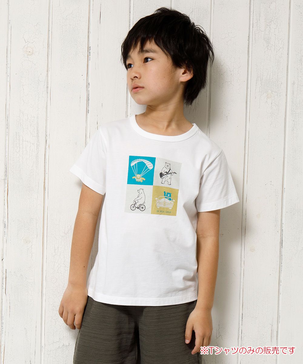 100% cotton Animal Series Bear print  T -shirt Off White model image 1