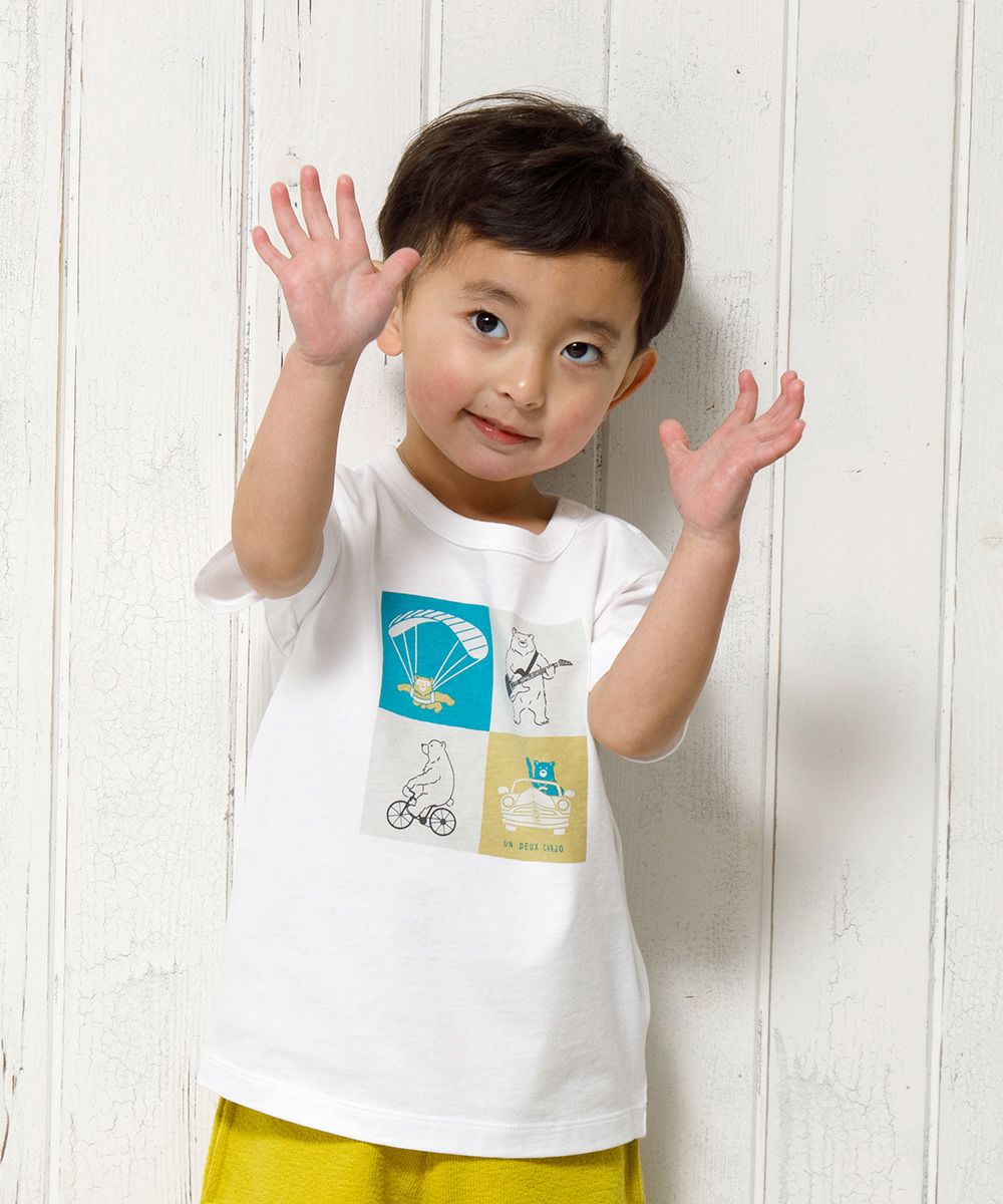 Baby size 100% cotton Animal Series Bear print  T-shirt Off White model image up