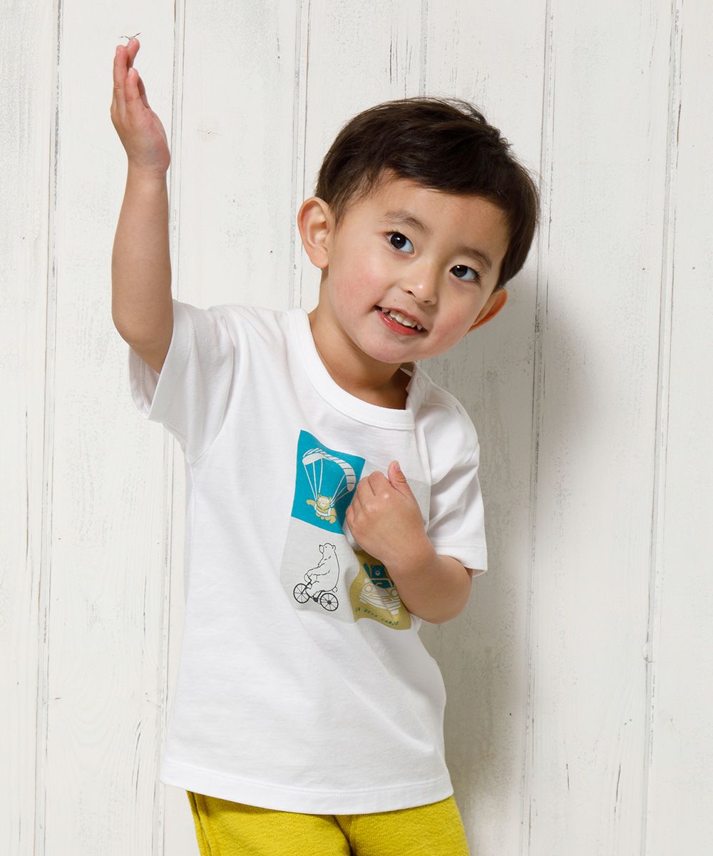 Baby size 100% cotton Animal Series Bear print  T-shirt Off White model image 2