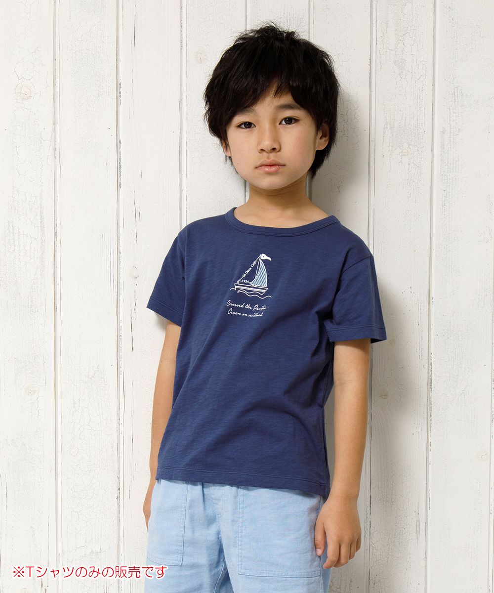 100 % cotton yacht print marine T -shirt Navy model image 1