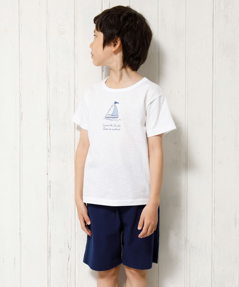 100 % cotton yacht print marine T -shirt Off White model image 4