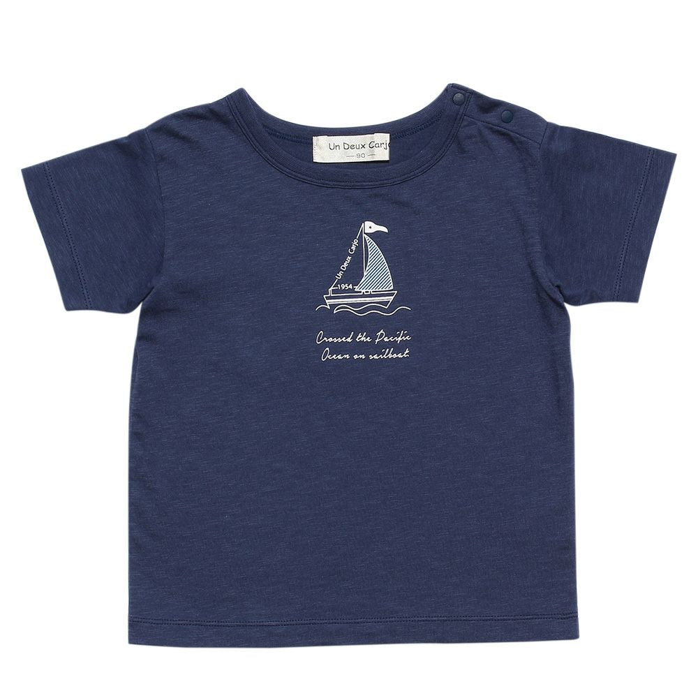 Baby size 100 % cotton Yacht Marp Rint T -shirt Navy front