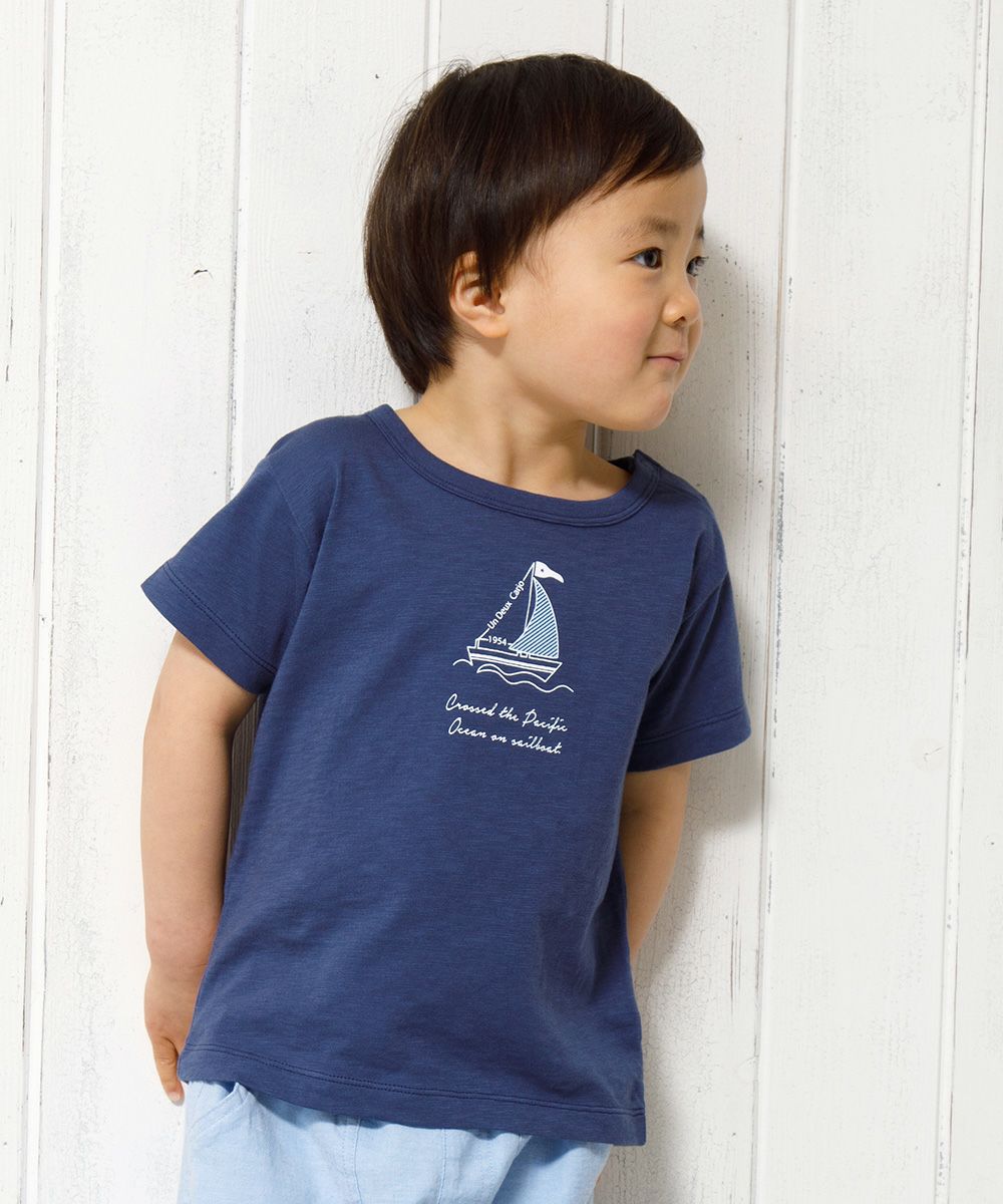 Baby size 100 % cotton Yacht Marp Rint T -shirt Navy model image up