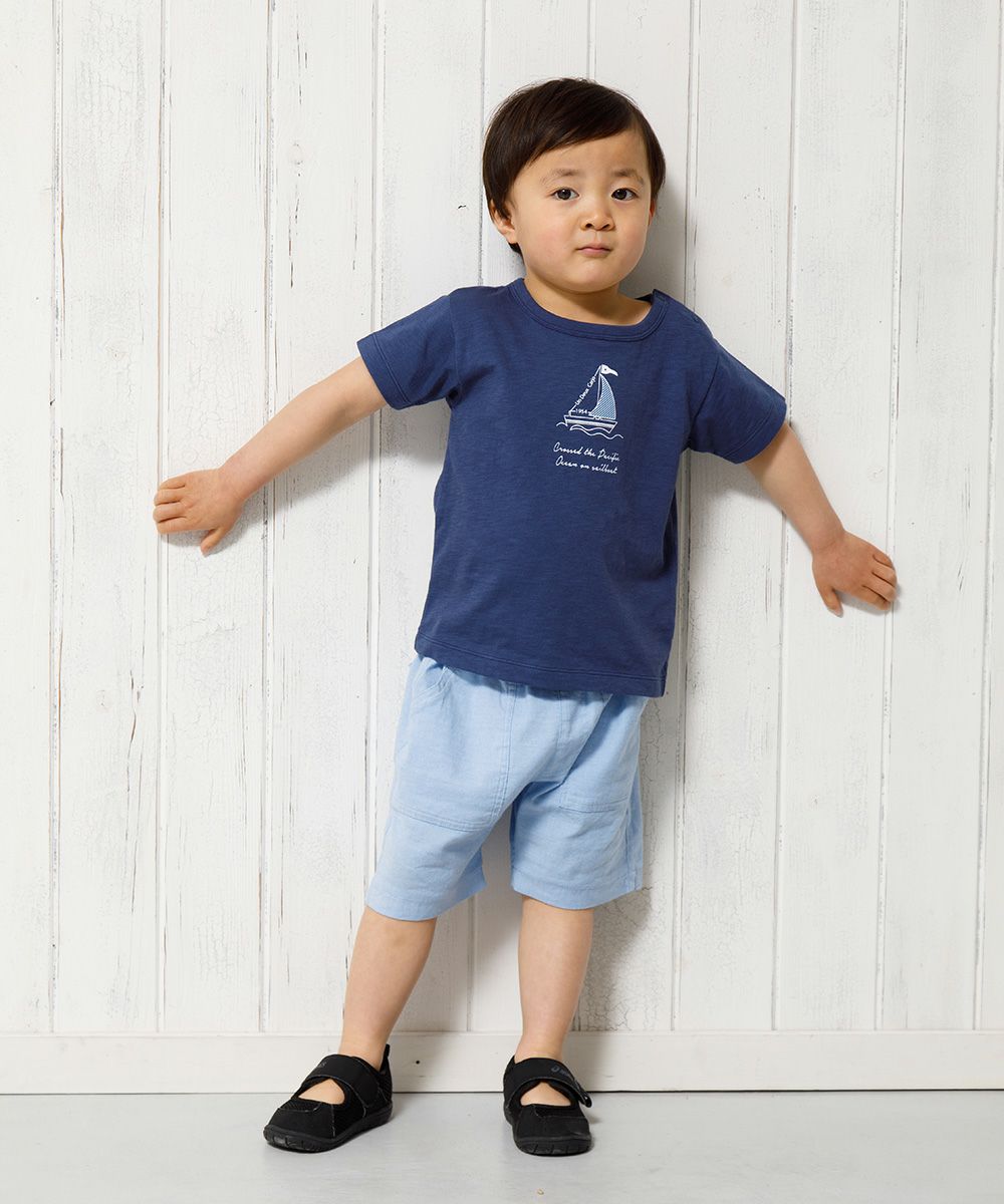 Baby size 100 % cotton Yacht Marp Rint T -shirt Navy model image 2