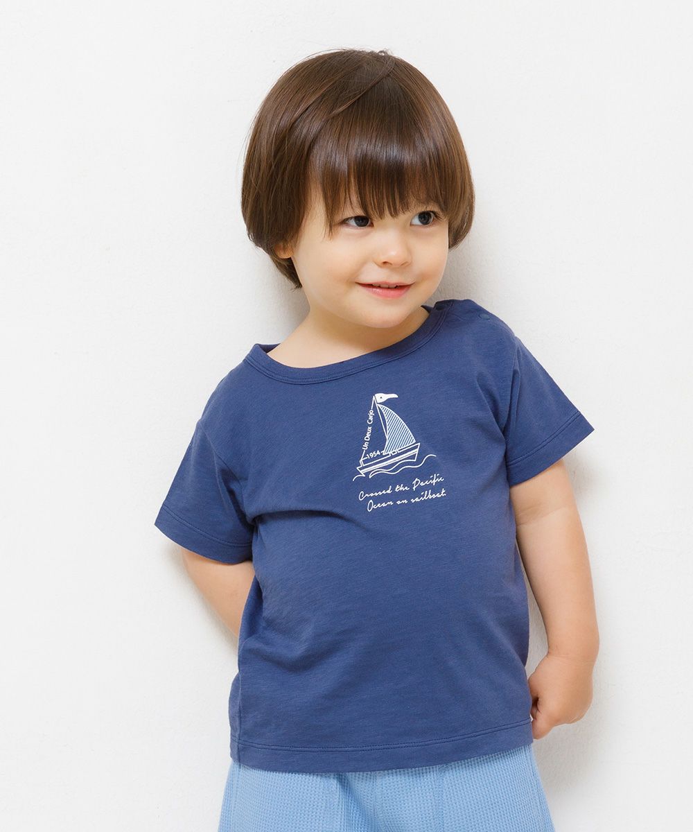 Baby size 100 % cotton Yacht Marp Rint T -shirt Navy model image 3
