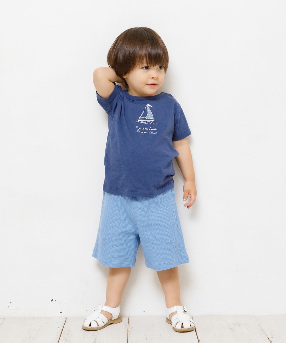 Baby size 100 % cotton Yacht Marp Rint T -shirt Navy model image 4