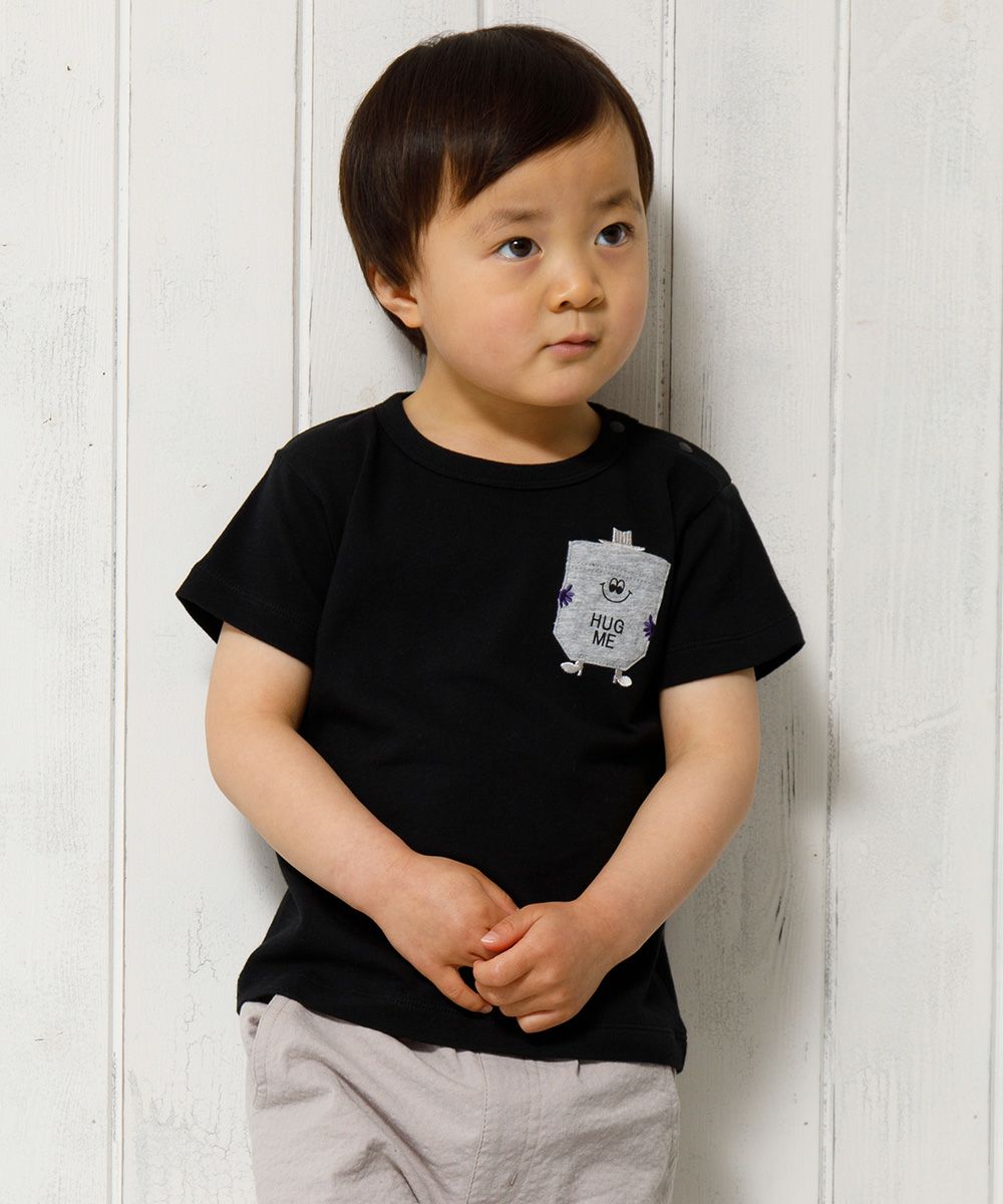Baby size 100 % cotton T -shirt with pocket motif Black model image up
