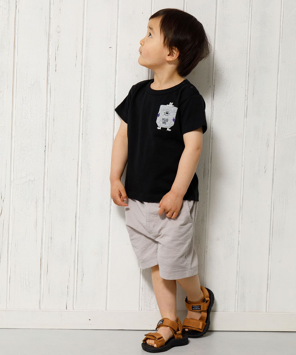 Baby size 100 % cotton T -shirt with pocket motif Black model image 1