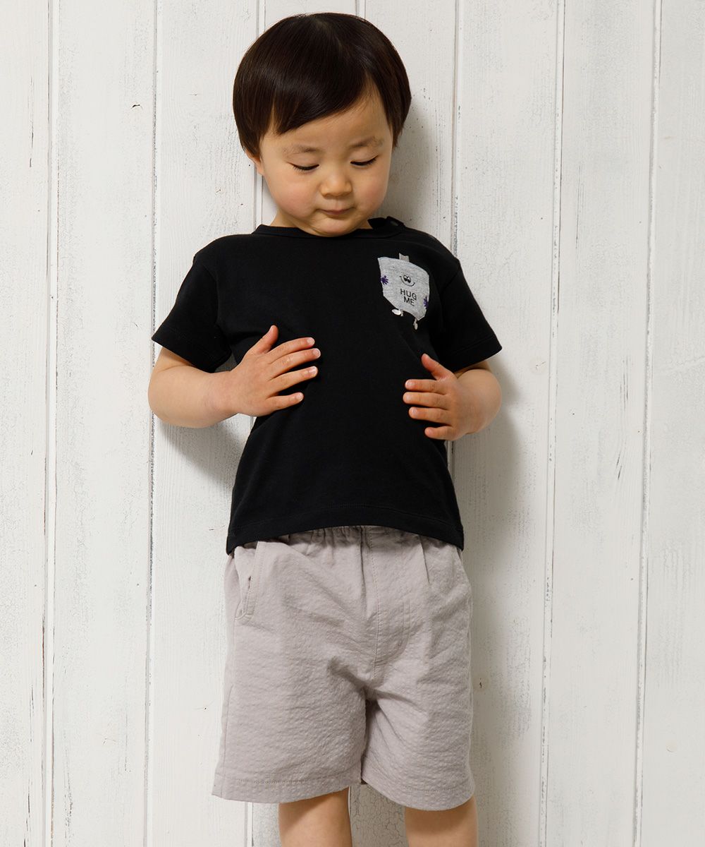 Baby size 100 % cotton T -shirt with pocket motif Black model image 3