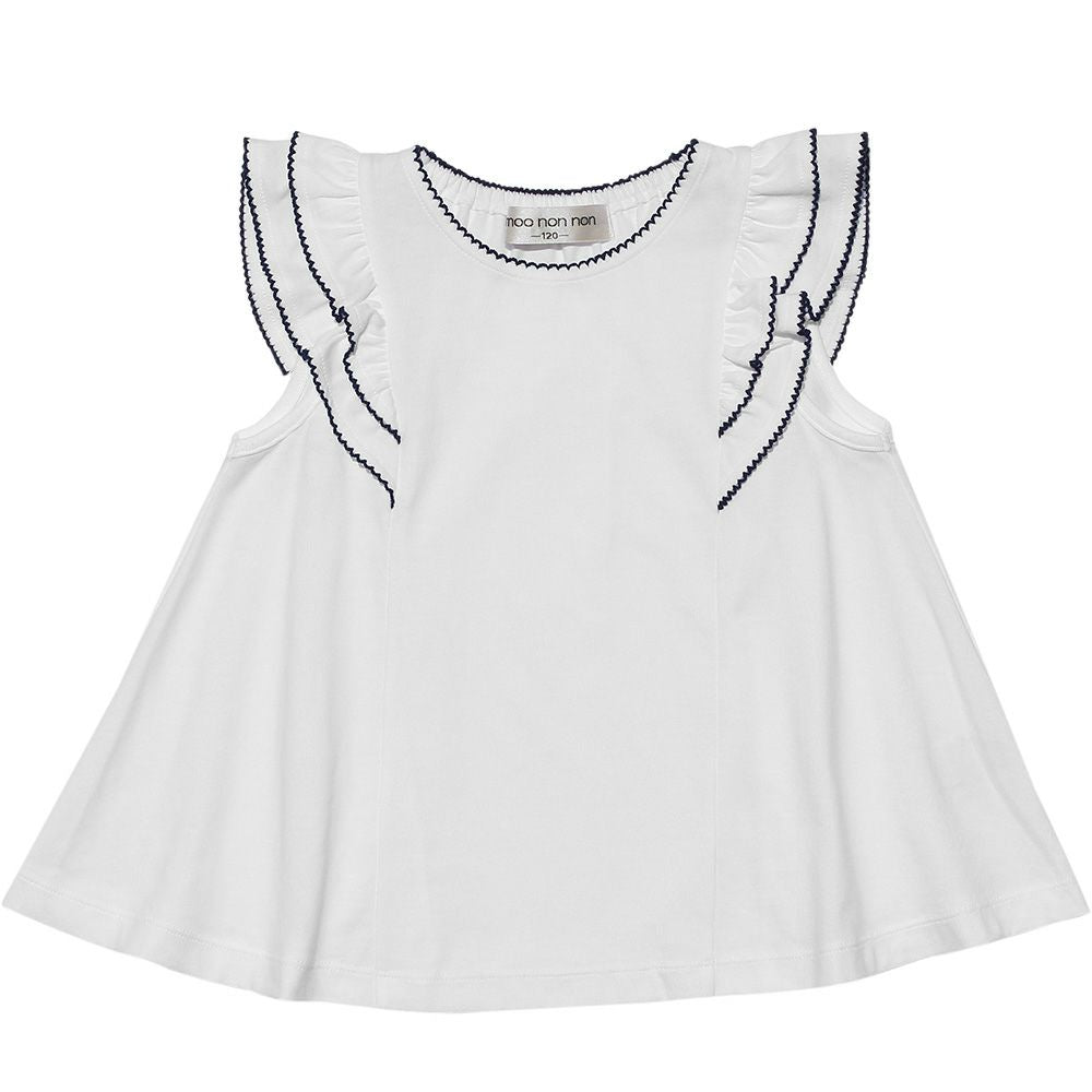 100 % cotton ruffle sleeve T -shirt Off White front