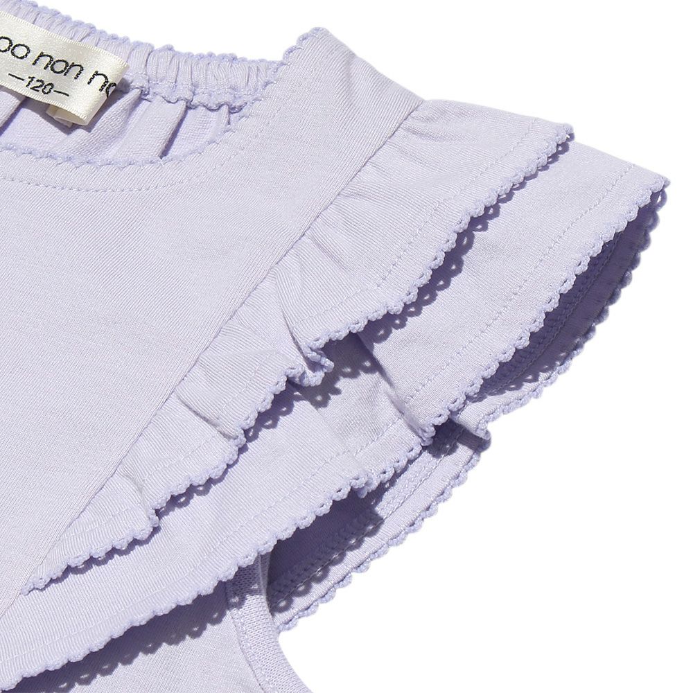 100 % cotton ruffle sleeve T -shirt Purple Design point 1