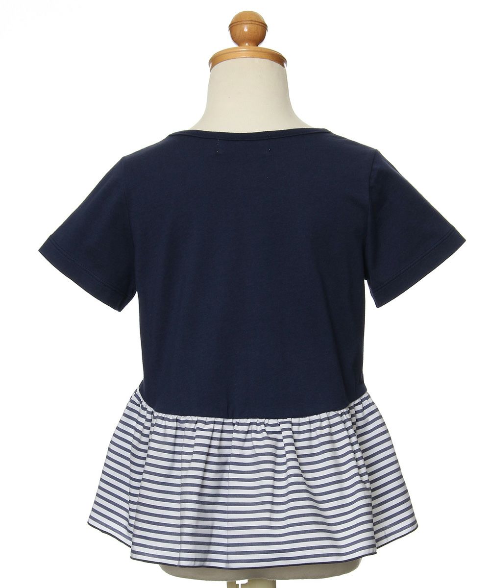 100 % cotton T-shirt with striped frilled hem and ribbons Navy torso