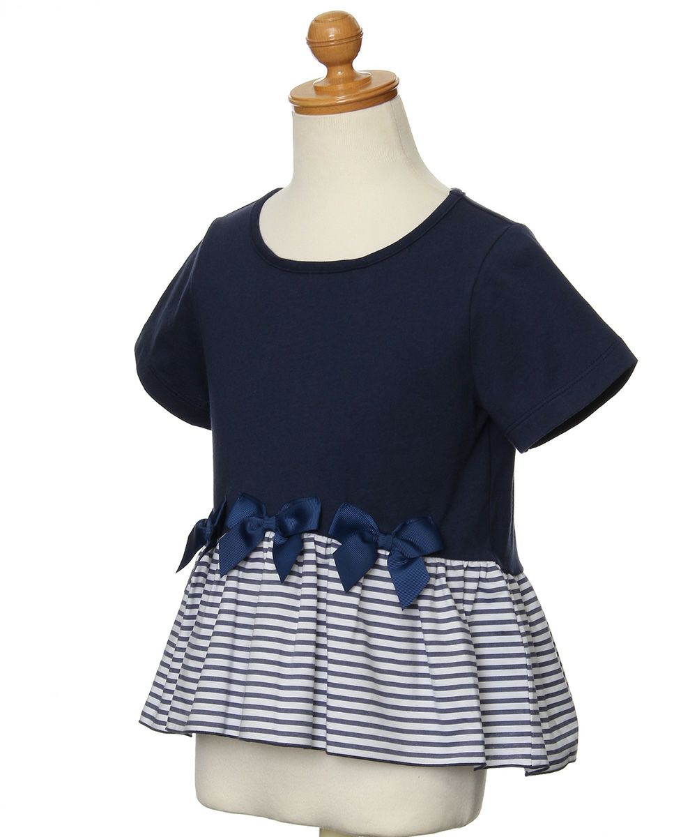 100 % cotton T-shirt with striped frilled hem and ribbons Navy torso