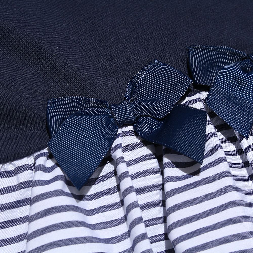 100 % cotton T-shirt with striped frilled hem and ribbons Navy Design point 1