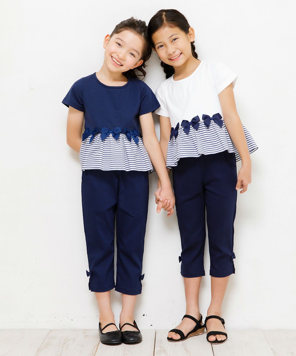100 % cotton T-shirt with striped frilled hem and ribbons Navy model image 4