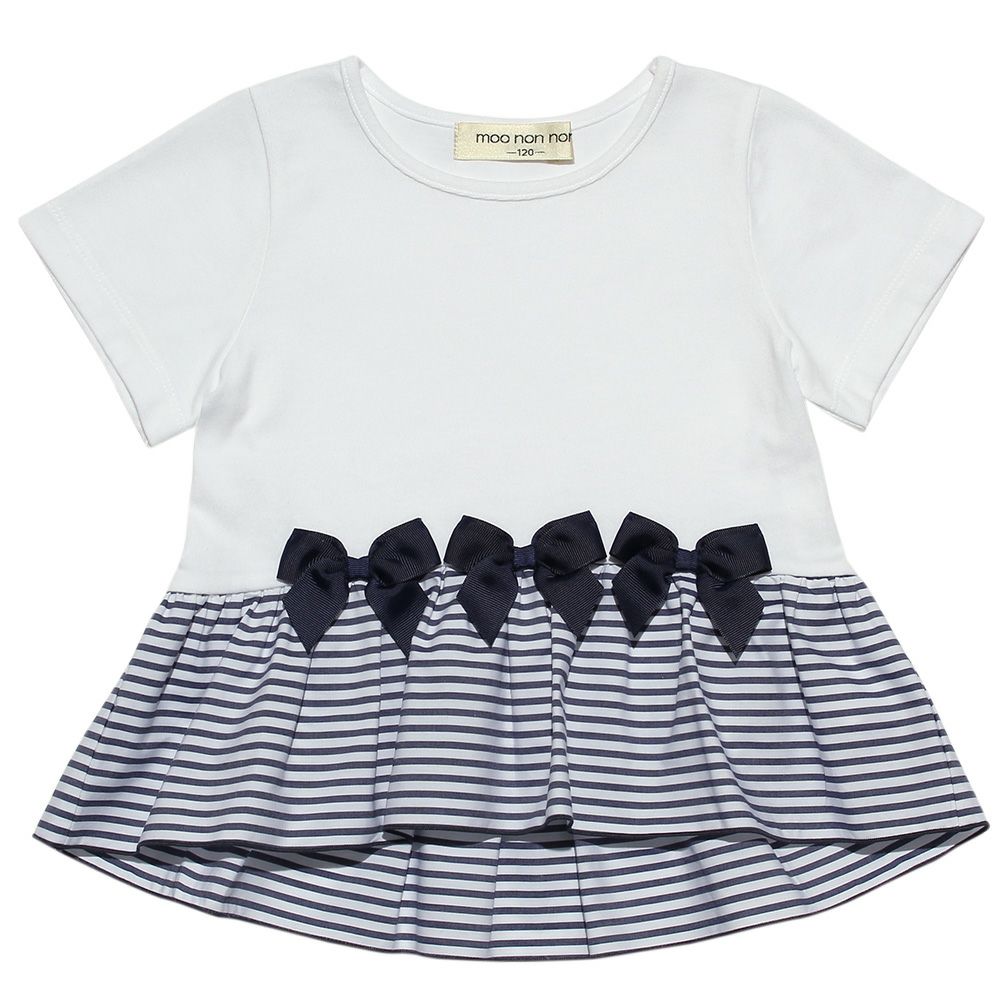 100 % cotton T-shirt with striped frilled hem and ribbons Off White front
